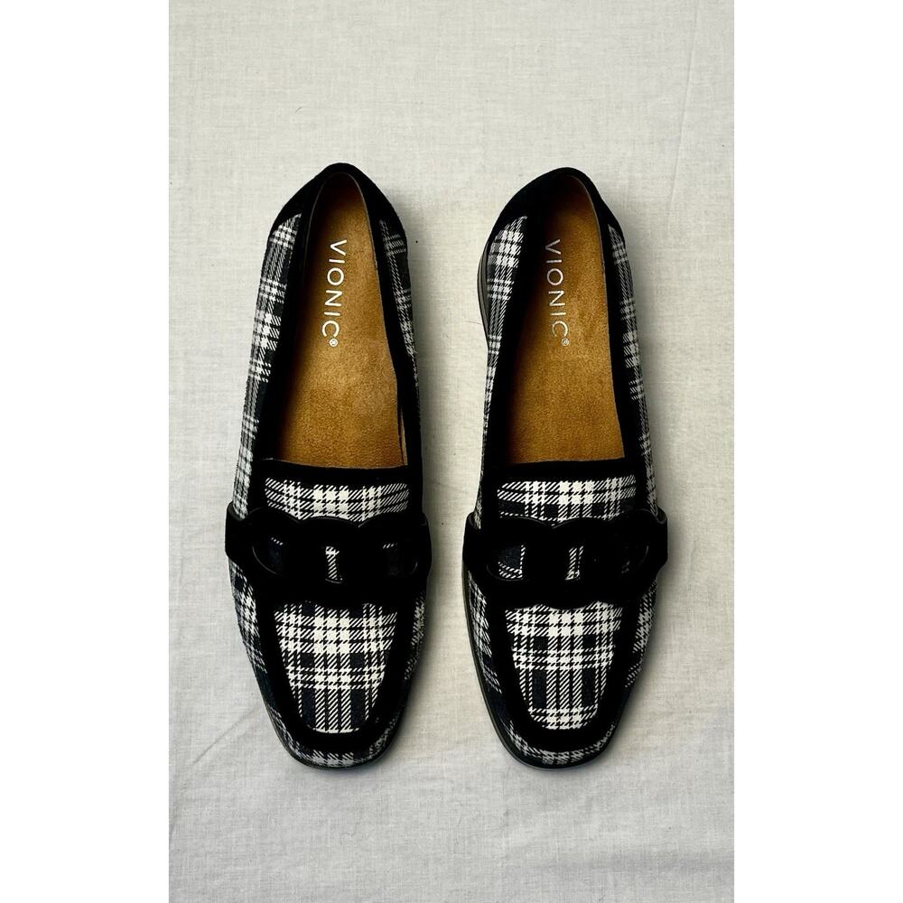 Vionic Black and White Plaid Loafers